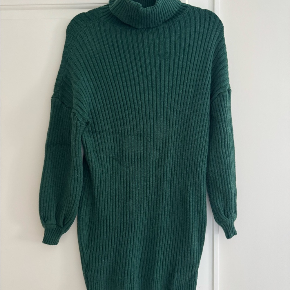 Green Turtleneck Sweater Dress
